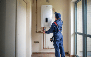 Person installing Tankless water heater