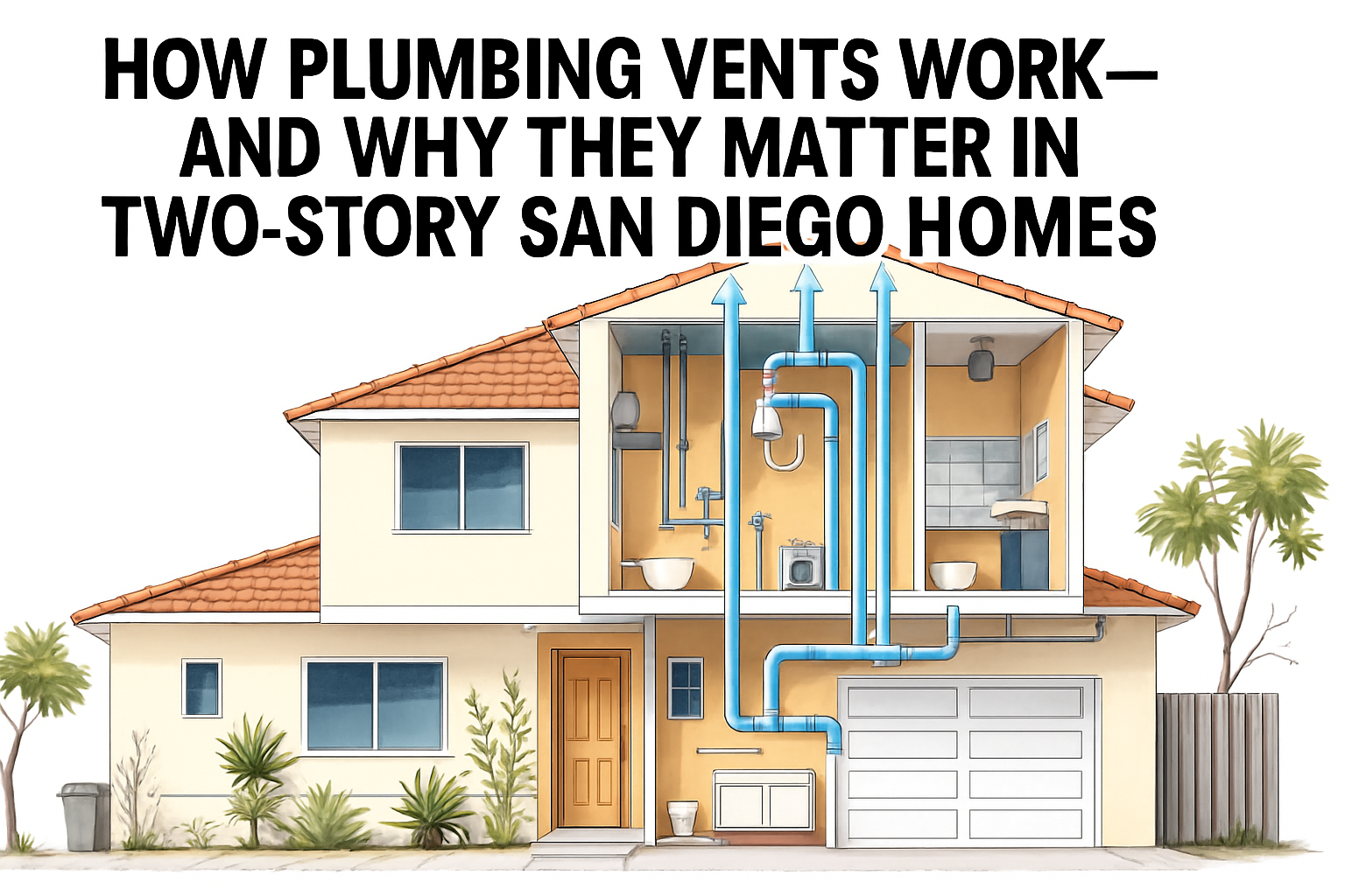 Diagram showing how plumbing vents work in a home.