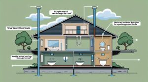 Cutaway of two-story home with plumbing and vent lines.
