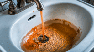 bathroom sink with rusty water
