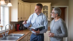 plumbing rep discussing insurance with cilent
