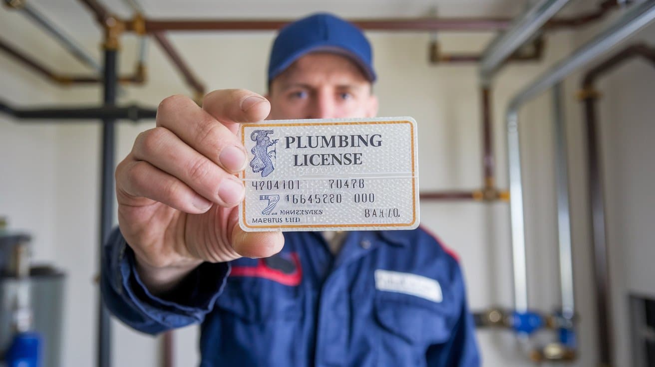 plumber holding out a license card