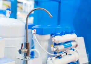 New water filter system or osmosis, water-purification, closeup.